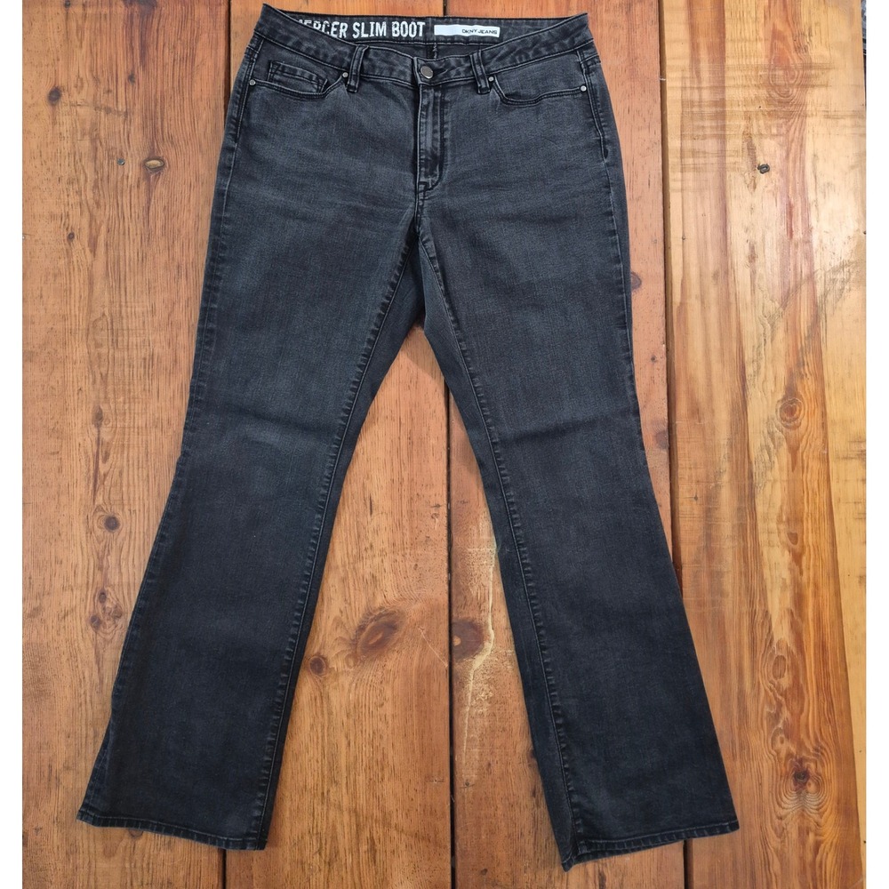 DKNY Jeans Mercer Slim Boot Cut Faded Black Denim Womens Size 10 Mid Rise
